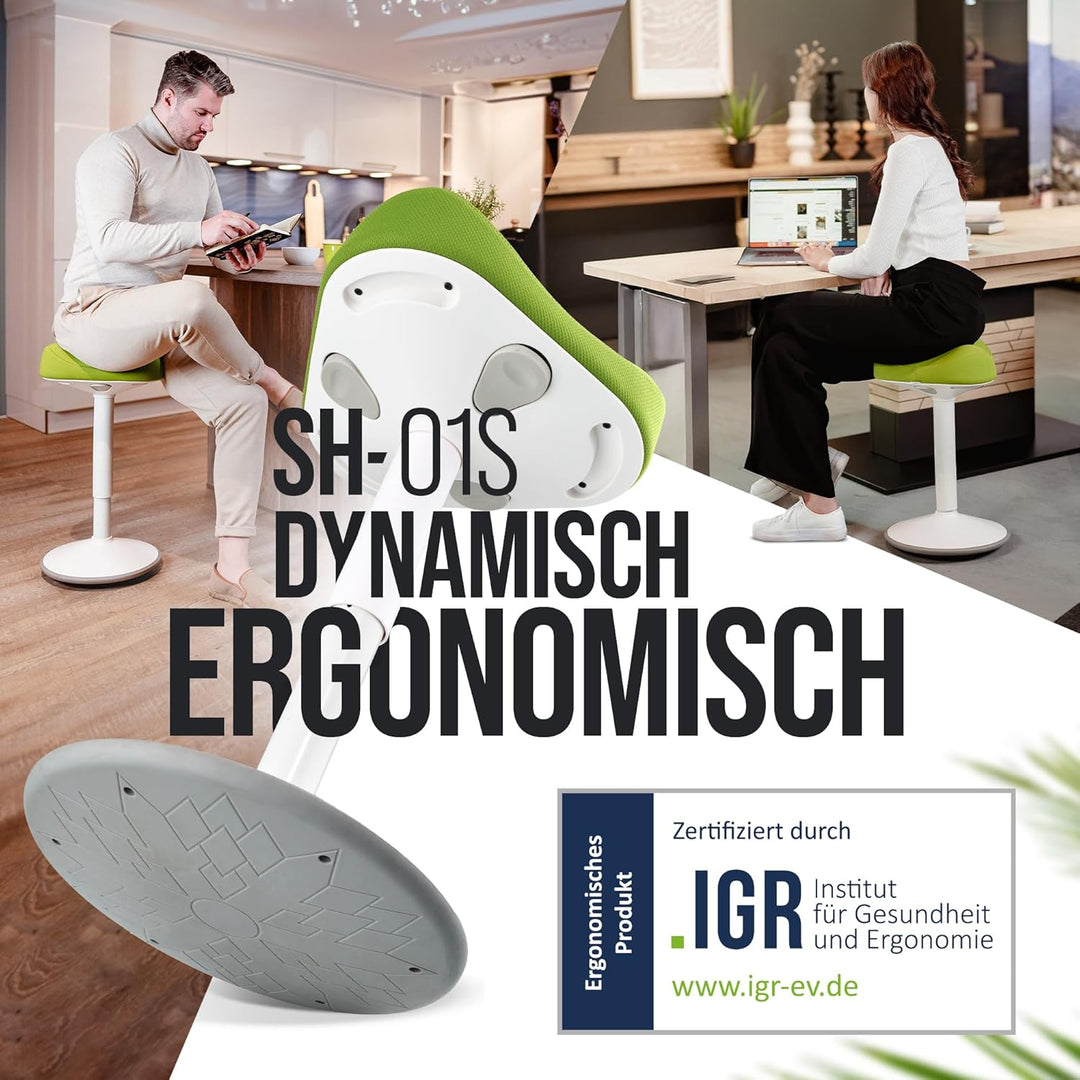 SH-01S Bürohocker Ergonomisch [IGR Zertifiziert] | Sitzhocker ergonomisch höhenverstellbar [47-65 cm