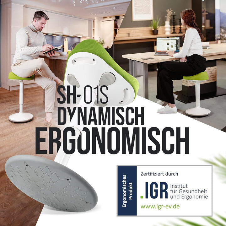 SH-01S Bürohocker Ergonomisch [IGR Zertifiziert] | Sitzhocker ergonomisch höhenverstellbar [47-65 cm