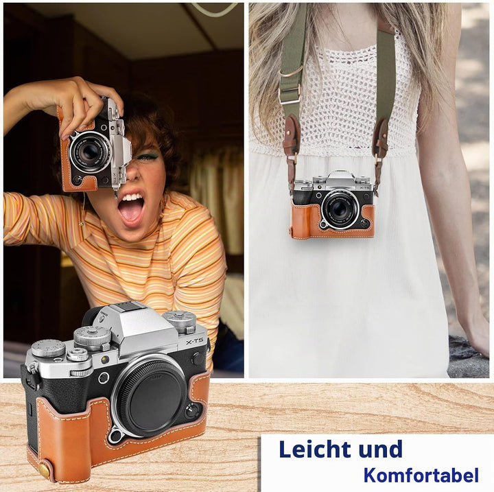 Rieibi Fuji XT5 Schutzhülle – hochwertiges PU-Leder Halbtasche für Fujifilm X-T5 Digitalkamera – sch