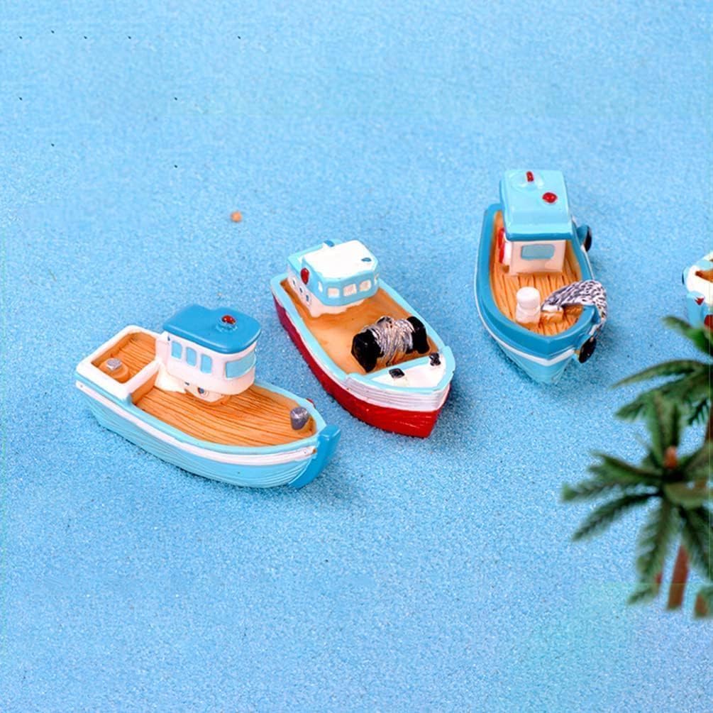 2 Stück bunte Miniatur-Puppenhausboote, Mini-Angelboot, Modell mediterrane Dekoration, Kunstharz, De