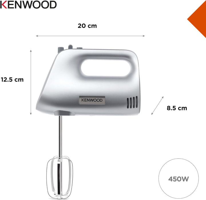 KENWOOD HMP30.A0SI Handmixer 450W 5 Geschwindigkeiten + Turbo - Schneebesen - Kneter - silberner Kun
