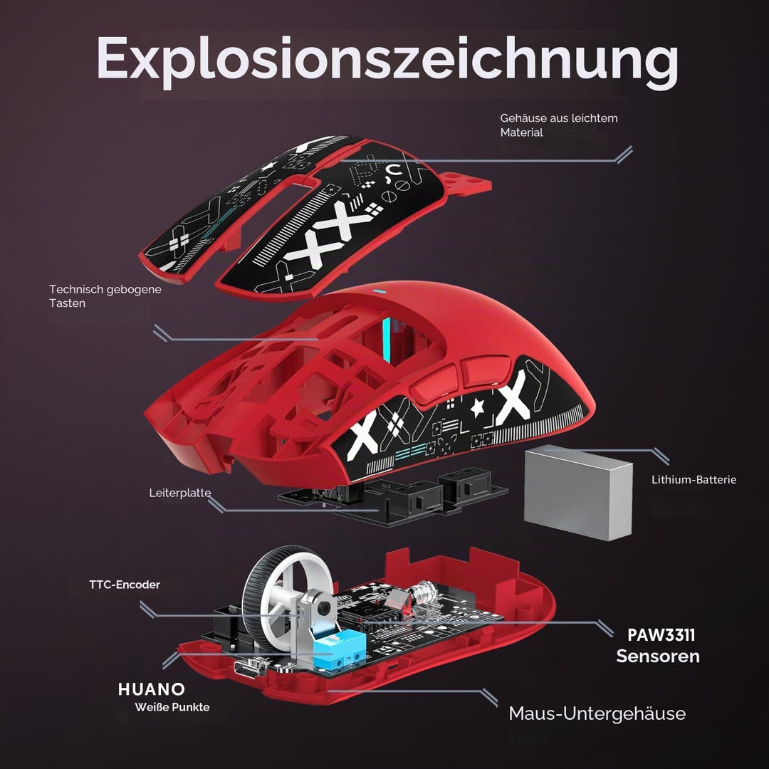 ATTACK SHARK X11 Gaming Mouse mit Magnetic Charging Dock, PixArt PAW3311 Gaming Sensor, BT/2.4G Wire