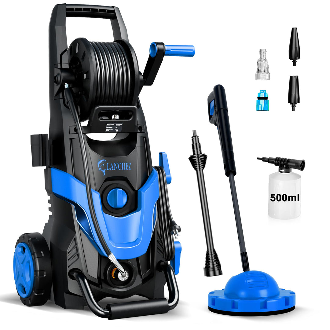 LANCHEZ Hochdruckreiniger 180 bar max Druck, Fördermenge 480 l/h, 7-in-1-Zubehör Kit (500ml Schaumsp