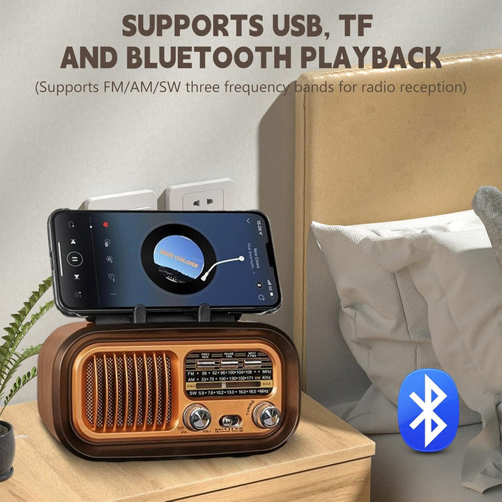 Retro Radio mit Bluetooth, AM/FM/SW Retro Radio Klein Solar Tragbarer Bluetooth Lautsprecher mit 120