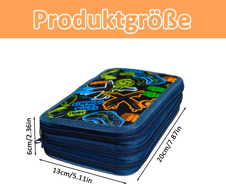 Federmappe Jungen,Mäppchen Jungs,Federtasche 3 Fächer,Federmäppchen Jungen,Federmappe Federmäppchen