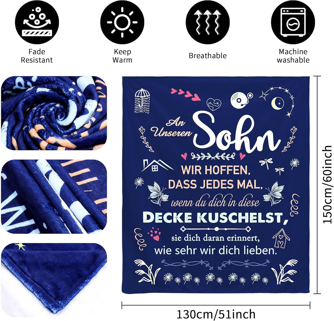 Original Geschenk An Unseren Sohn Kuscheldecke Dekoratives Decke Geschenkidee für Sohn Geburtstag Ho