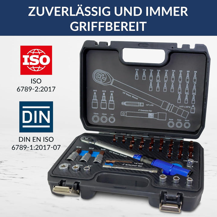 NTG Drehmomentschlüssel 1/4 Zoll 5-25 Nm | Drehmomentschlüssel Fahrrad & Motorrad | Set mit Verläng