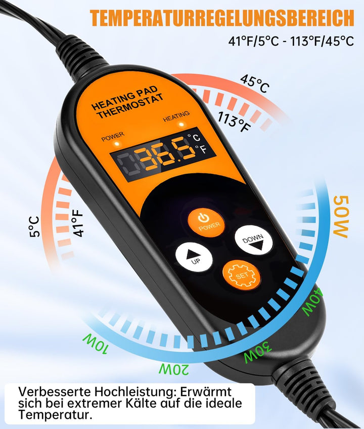 WADEO Heizmatte Pflanzen mit Thermostat 50W, 2 Matten mit 1 Controller, Sämlinge Heizmatte mit autom
