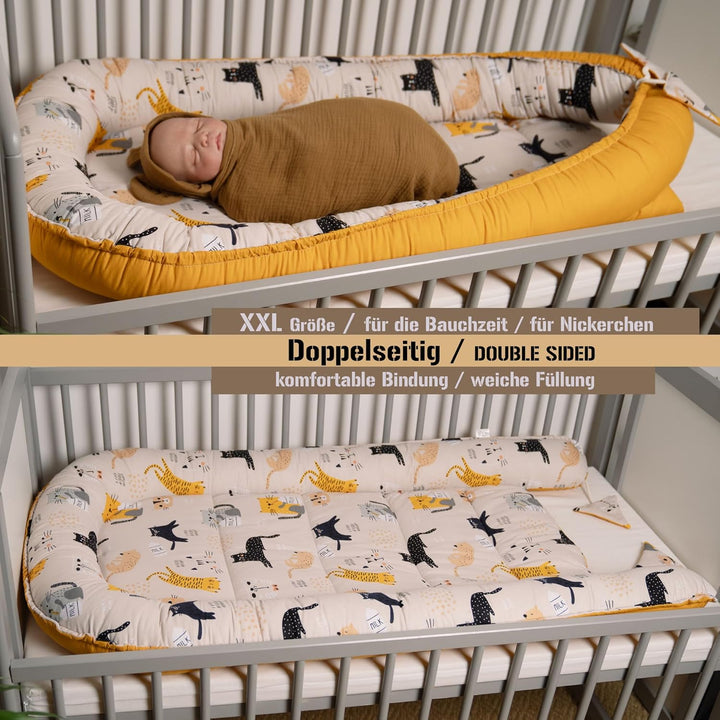PaLulli 120x60 cm Babynest Babynestchen XXL Babykokon, 2seitig, 100% Baumwolle, Kissen, Nestchen für