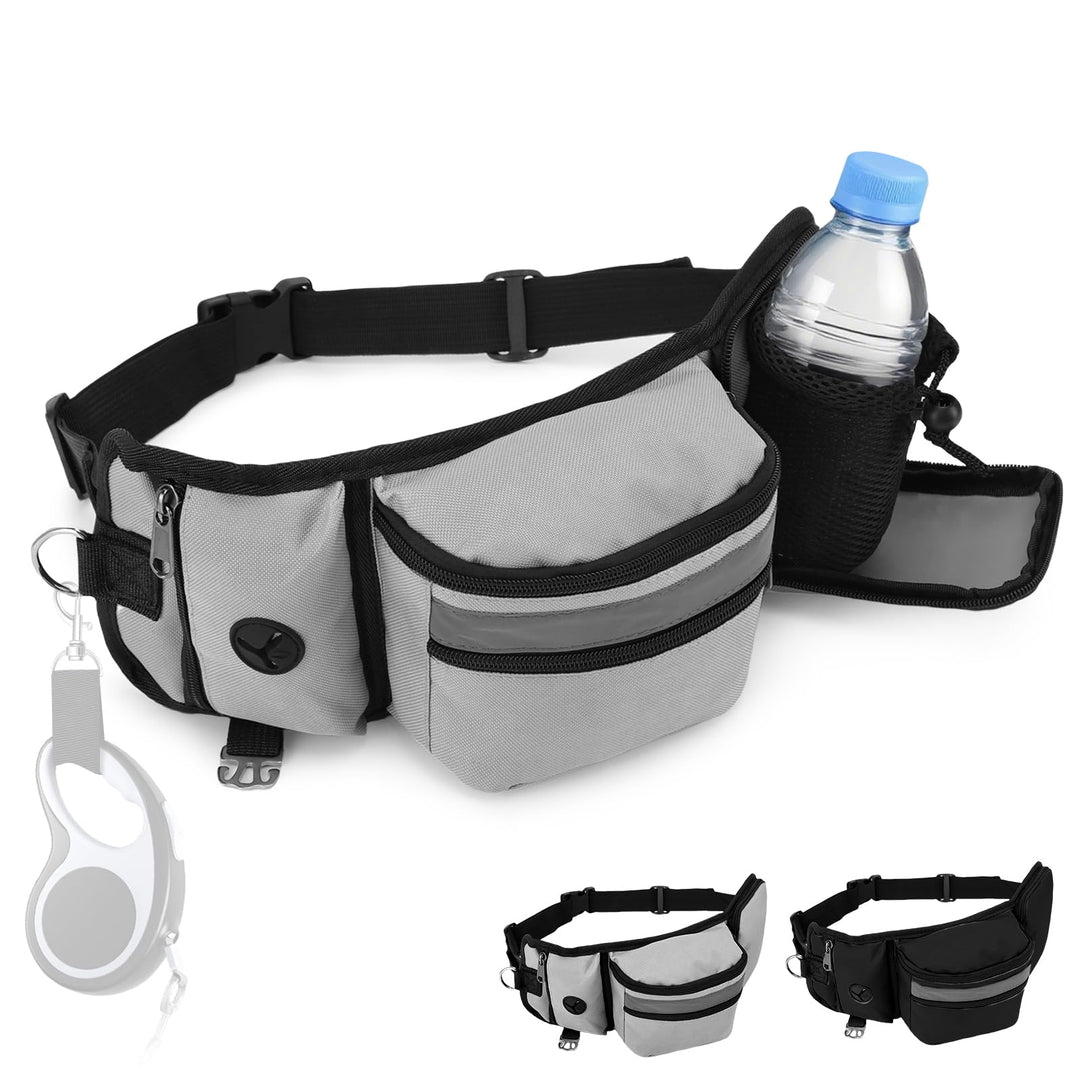 Leckerlibeutel Hundetraining, Robuste Bauchtasche mit Kotbeutelspender, Flaschenhalter, Reflektor &