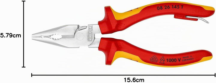 Knipex Spitz-Kombizange verchromt, isoliert mit Mehrkomponenten-Hüllen, VDE-geprüft; mit Befestigung