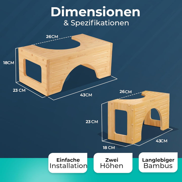 BUDDLEY Toilette hocker klappbar - toilettenhocker Bambus - Klohocker für die richtige Haltung - Toi