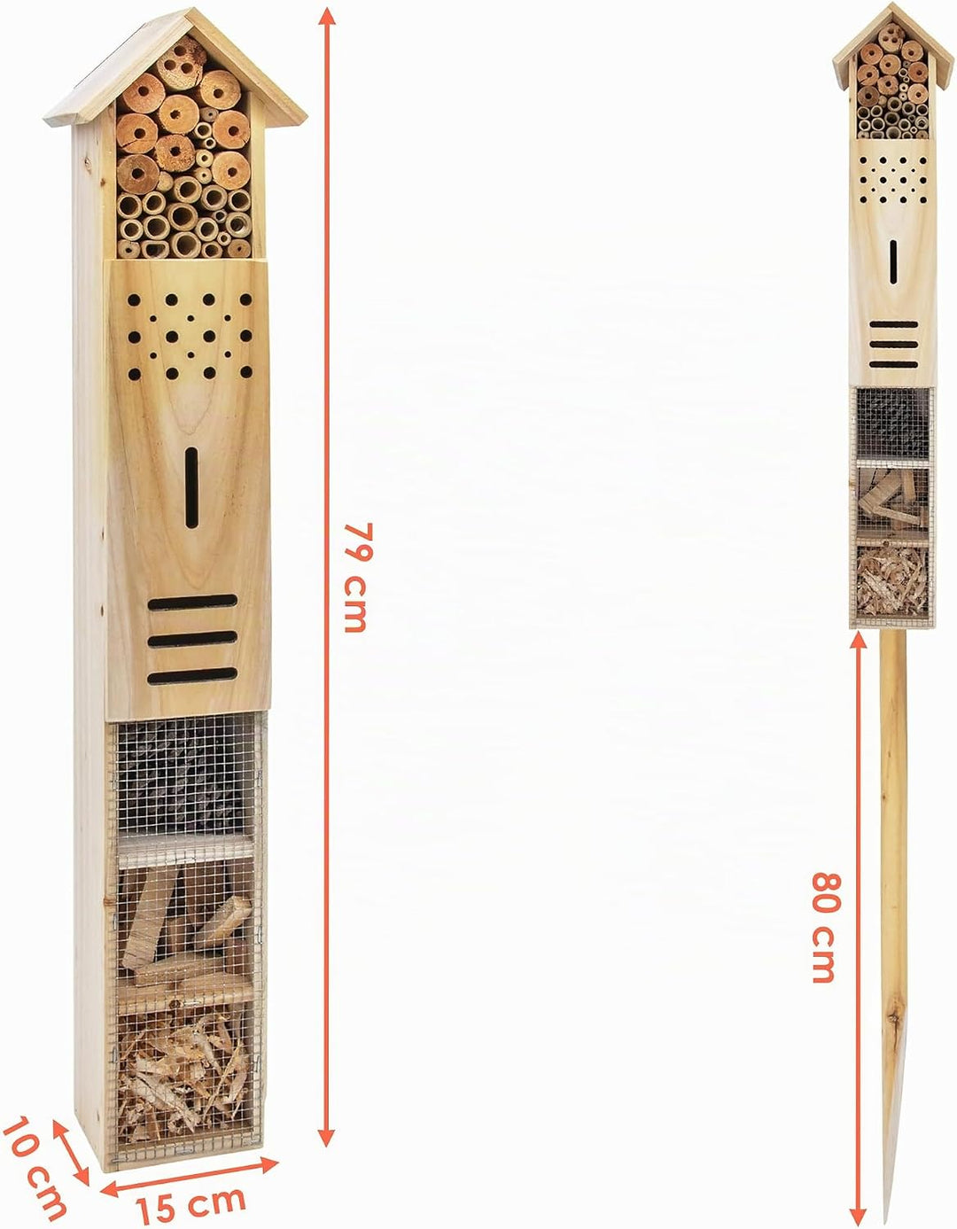 XXL Insektenhotel mit Erdspiess - 79 x 15 cm - Insektenhaus zum Stellen - Schmetterling Käfer Bienen