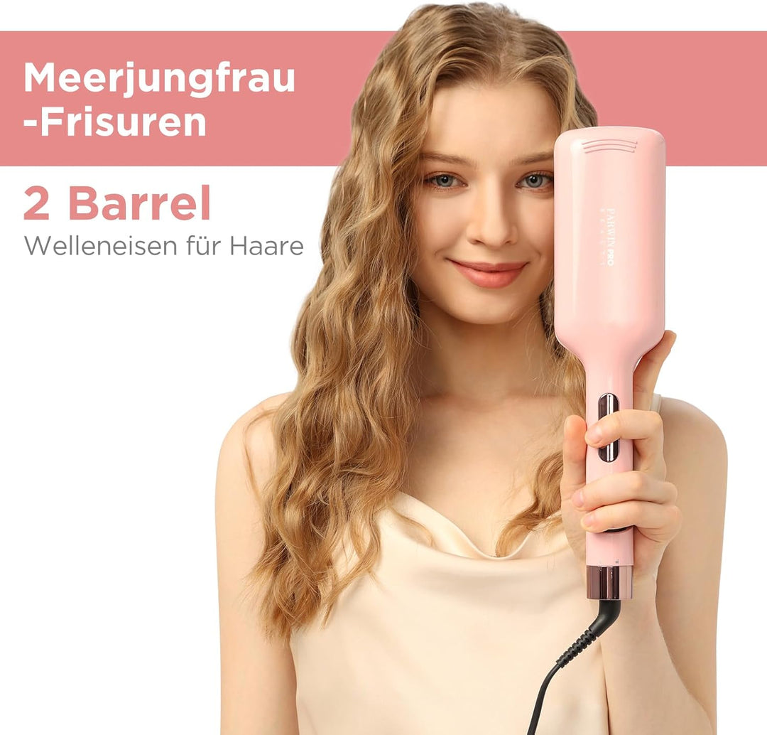 2 Fässer Meerjungfrau Welleneisen für haare - 32MM Lockenstab Grosse Locken - 4 Einstellbarer Temper