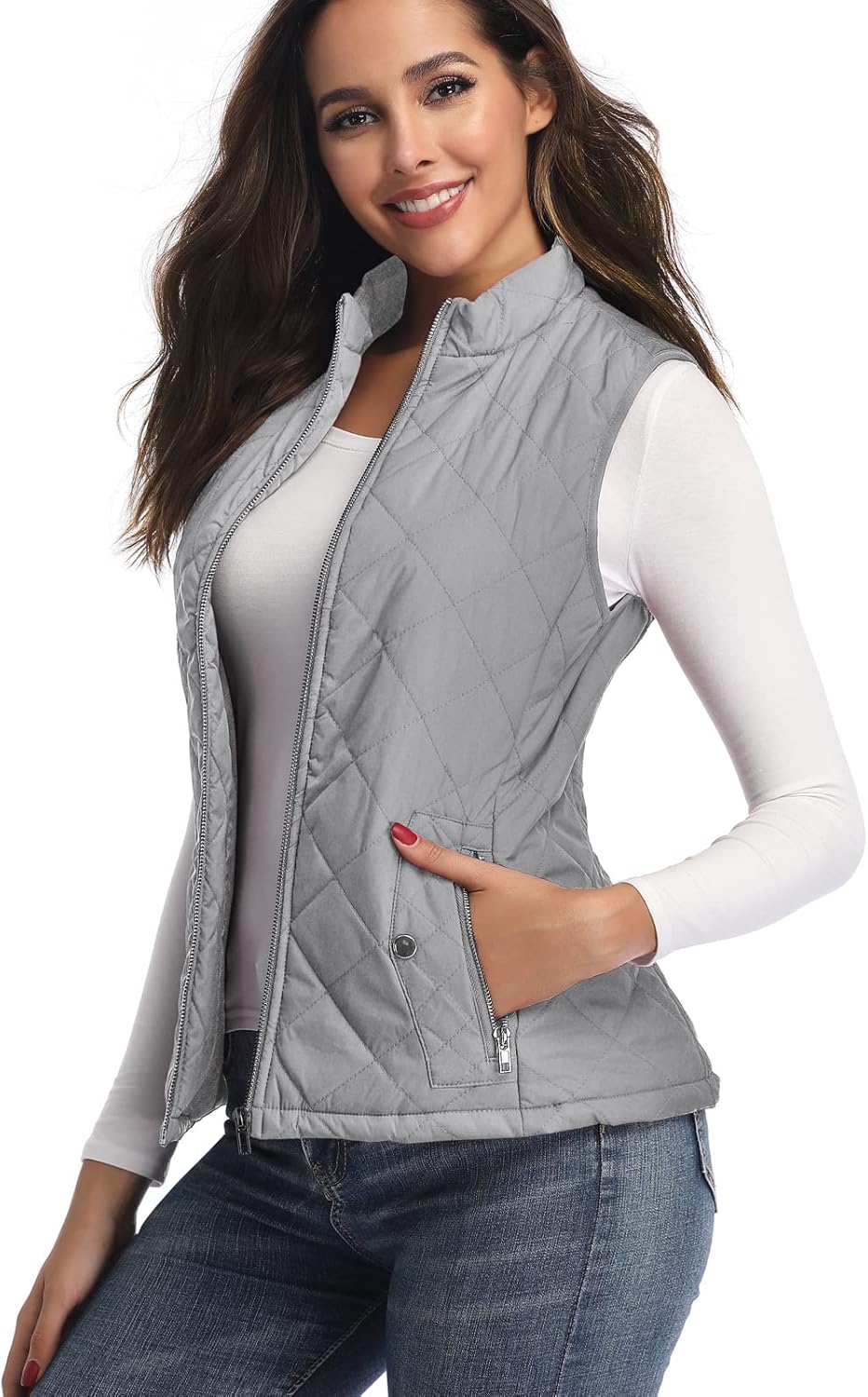 LONGKING Damen Regular Fashion Vests L Grau, L Grau
