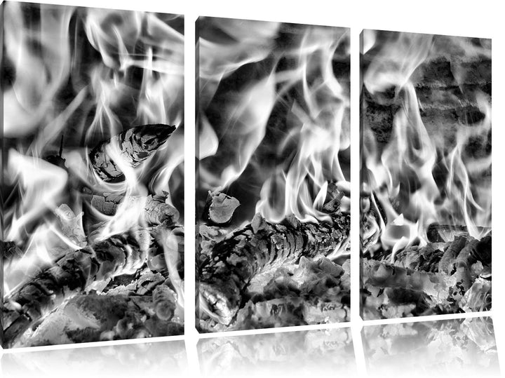 Pixxprint Gemütliches Holz im Feuer als Leinwandbild/Grösse: 3 Teilig (120x80) cm/Wandbild/Kunstdruc