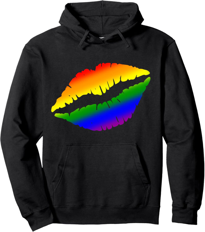 Gay Pride Rainbow Kissy Lips Pullover Hoodie