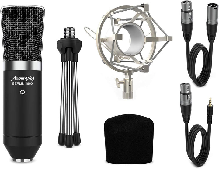 Audibax Berlin 1800 Silver Pack Micrófono Studio Gran Diafragma Silber Mehrfarbig, Silber Mehrfarbig