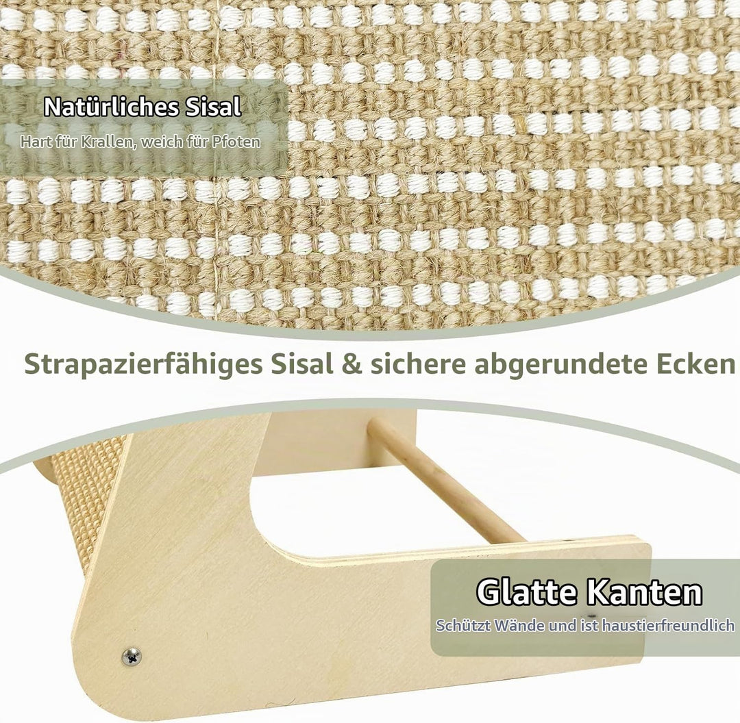 Kratzbrett Katze, 69 cm Hohe L-förmiger Dual-Use Sisal Kratzpadsfür Katzen, Kratzsäule aus Massivhol
