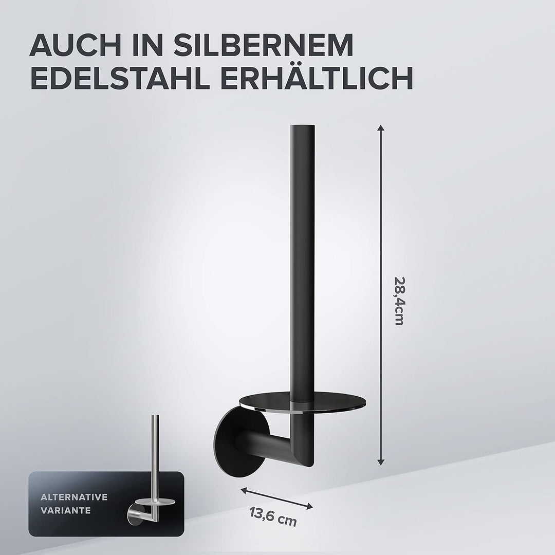 Ersatzrollenhalter Runde zum Kleben in Edelstahl schwarz matt und mit schwarzem Glas | Bad Klorollen