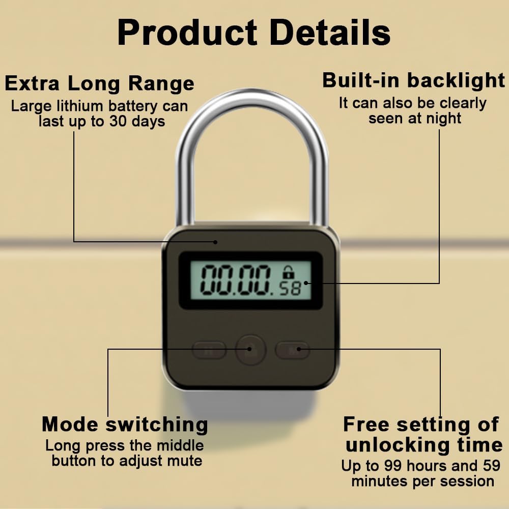 Aoreun Digitale Zeitschloss, Smart Time Lock mit LCD-Display, Wiederaufladbares USB Sicherheits Vorh