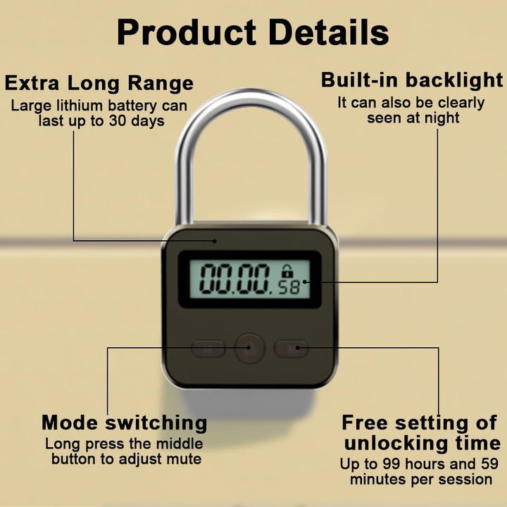Aoreun Digitale Zeitschloss, Smart Time Lock mit LCD-Display, Wiederaufladbares USB Sicherheits Vorh