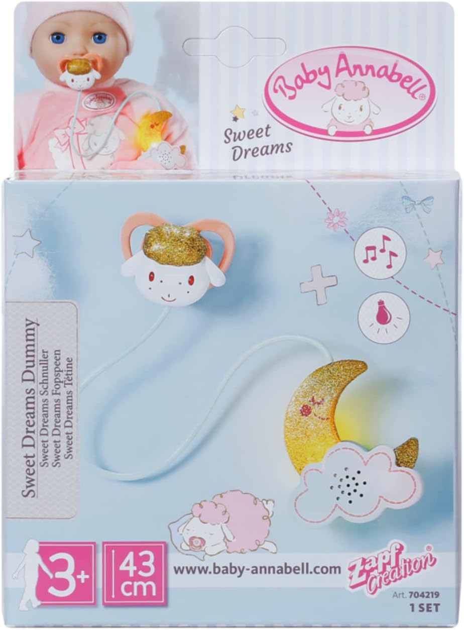 Baby Annabell Sweet Dreams, Schnuller mit Licht- und Soundfunktion in weiss und Gold, 704219 Zapf Cr