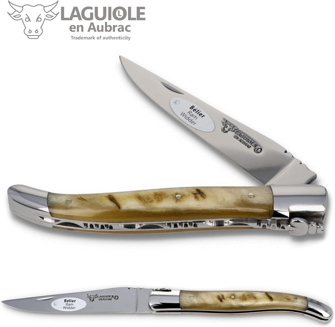 Laguiole en Aubrac Taschenmesser L0212BEIF 12 cm, Klinge 10 cm und Backen glänzend, Griff Widderkrus