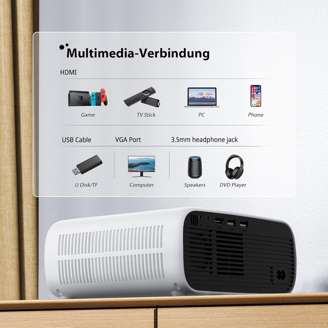 2025 Neues Hochleistungsbeamer, unterstützt Switch und PS5 ohne Verzögerung, Beamer mit WiFi und Blu