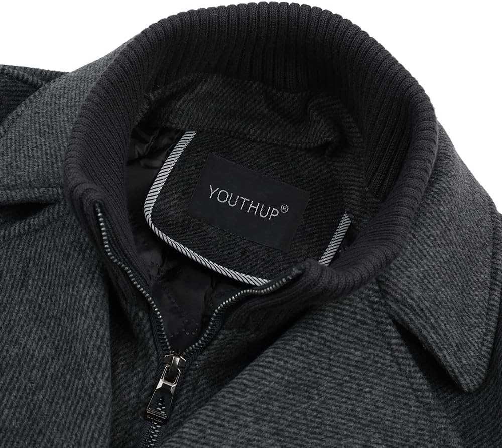 YOUTHUP Herren Wollmantel Dick Winter Kurzmantel Regular Fit Wintermantel Freizeit Herrenmantel Über