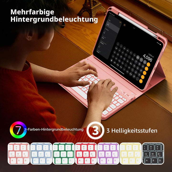 Hülle mit Tastatur für iPad 11 Generation A16/10 Generation (11/10.9 Zoll, 2025/2022), 7-farbige Bel