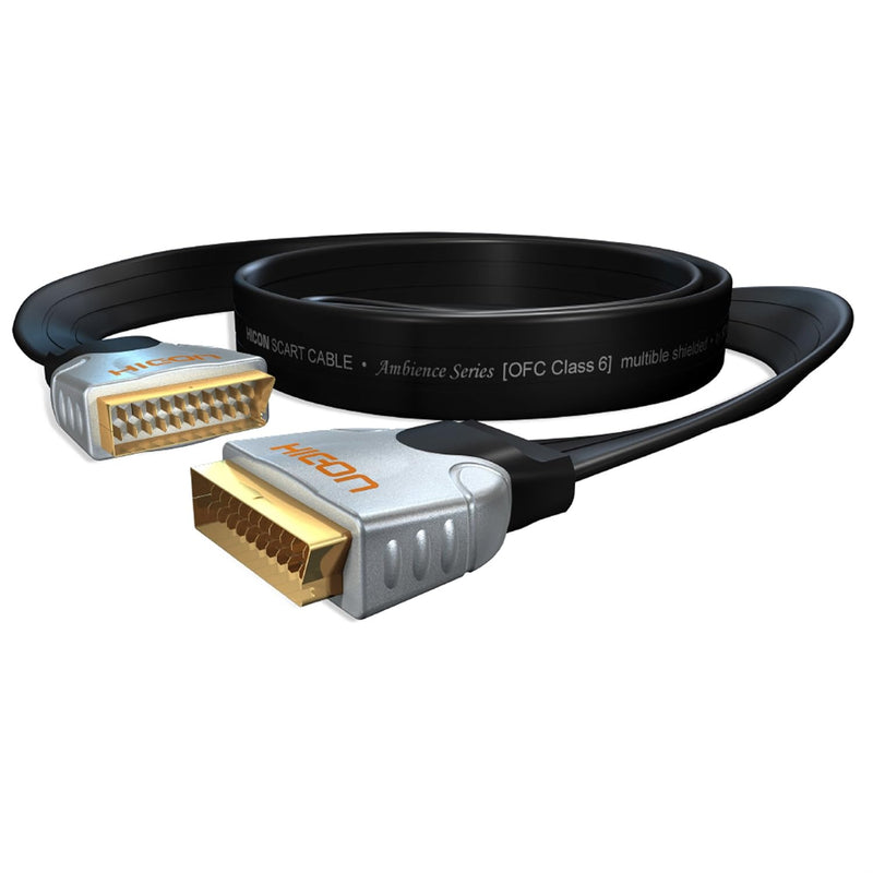 HICON Ambience Scart-Kabel flach 5m gerade Stecker 500cm | HIA-SFSF-0500 HIA-SFSF flach 5m Schwarz,