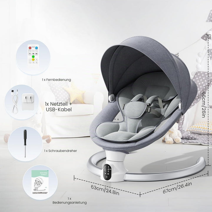 Bluetooth Elektrische Babyschaukel, Upgrade 5-Punkte Geschirr Elektrische Babywippe mit 5 Geschwindi