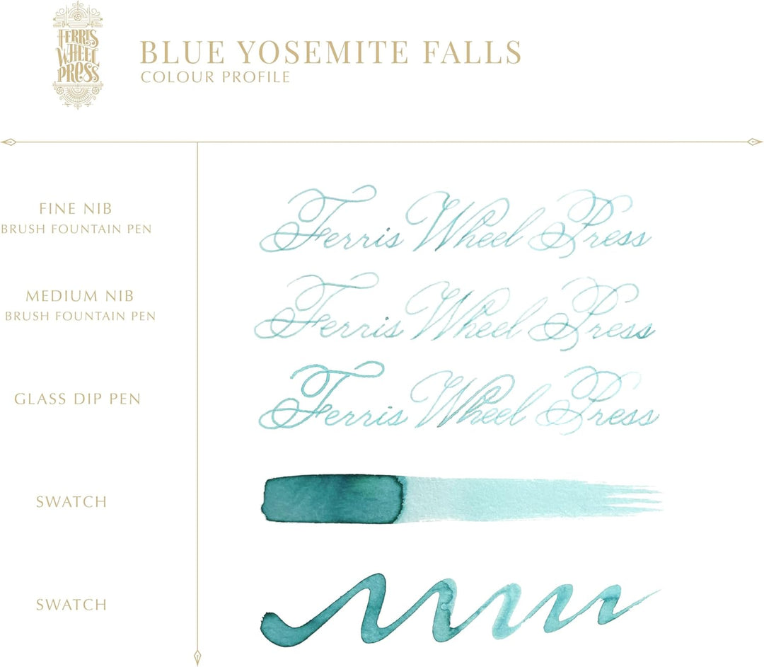 Ferris Wheel Press Fountain Pen Ink | Everyday Ink Collection | Blue Yosemite Falls | 38ml Blue Yose