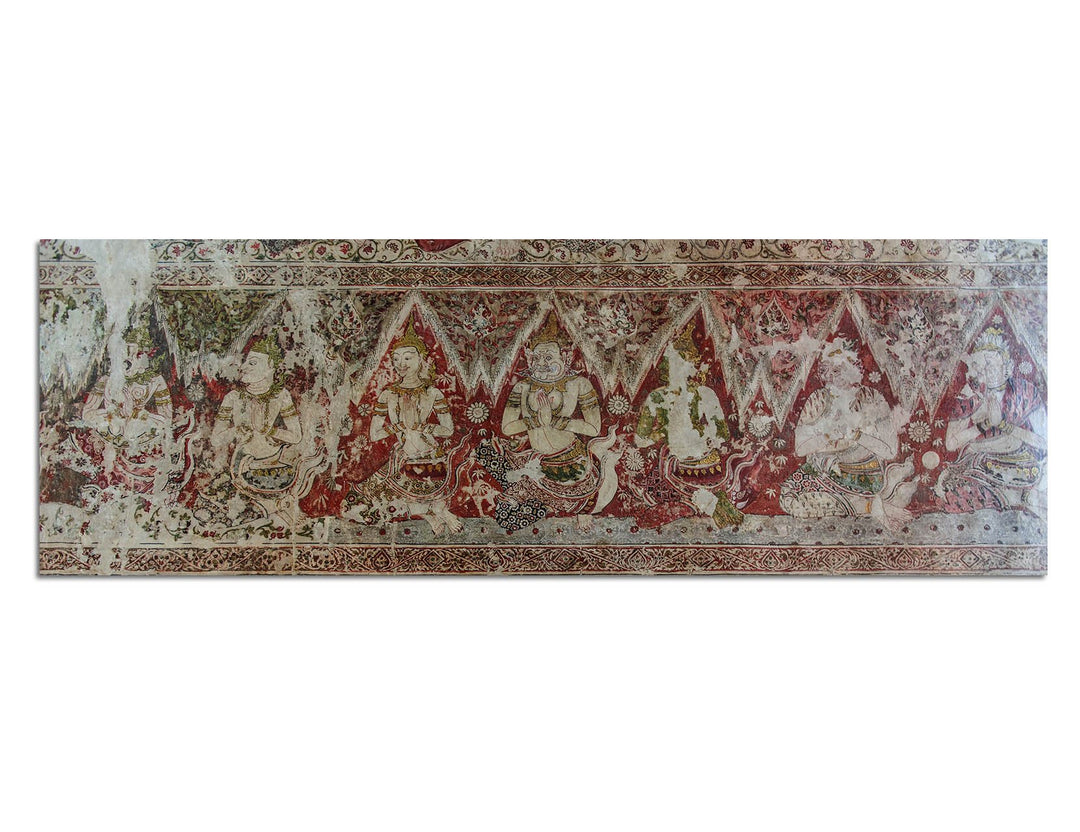 Paul Sinus Art Panoramabild auf Leinwand und Keilrahmen 120x40cm Thailand Tempel Schriftstück Vintag
