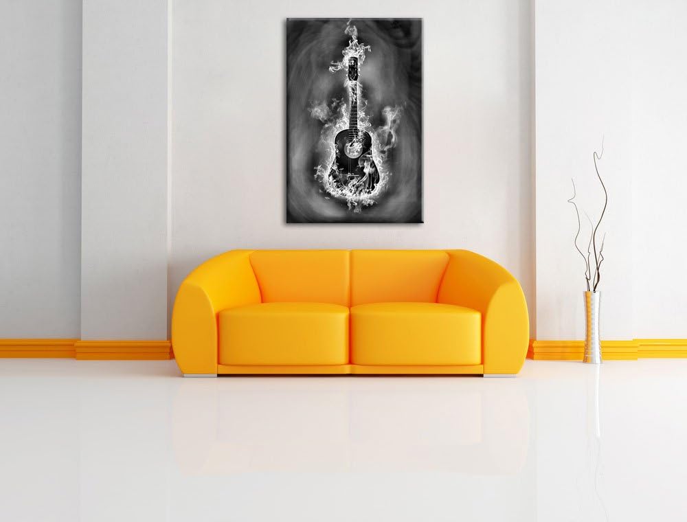 Pixxprint Brennende Gitarre, Heisse Flammen als Leinwandbild/Grösse: 100x70 cm/Wandbild/Kunstdruck/f