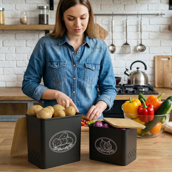 Lifewit Kartoffel Aufbewahrungsbox, 2er Set Grosse Kunttsoff Vorratsdosen für Kartoffel Zwiebel knob