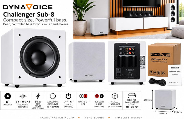 DYNAVOICE - Aktiver Subwoofer 8".Ref: Challenger Sub-8, Weiss