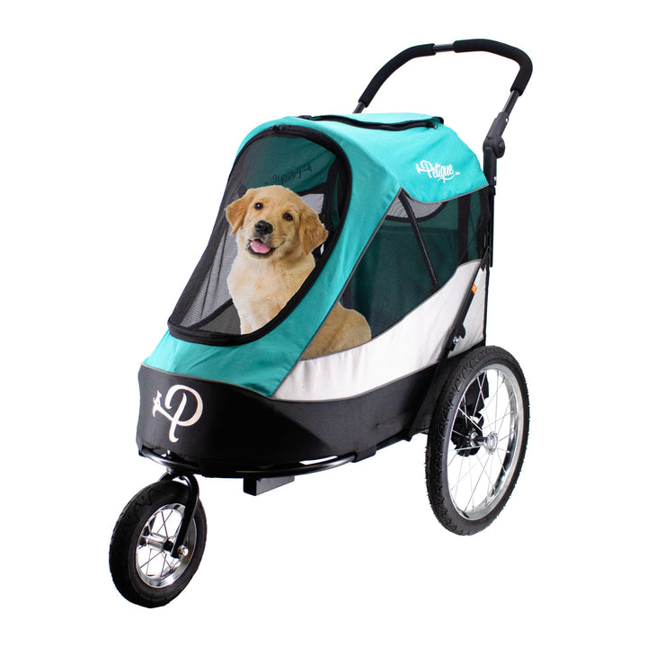 Petique Trailblazer Jogger Hundewagen für mittelgrosse Hunde &amp; Katzen, Luftreifen, verstellbarer Gri