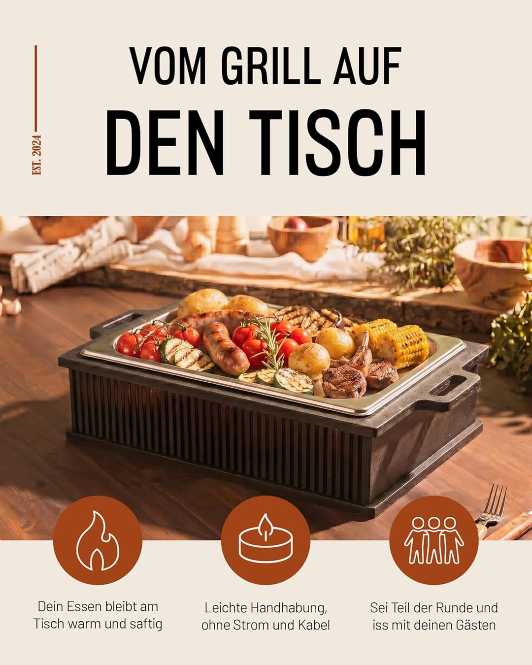 INEXTERIOR Hotty Legacy Warmhalteplatte fürs Grillen – BBQ-Design Speisenwärmer – Stövchen für Grill