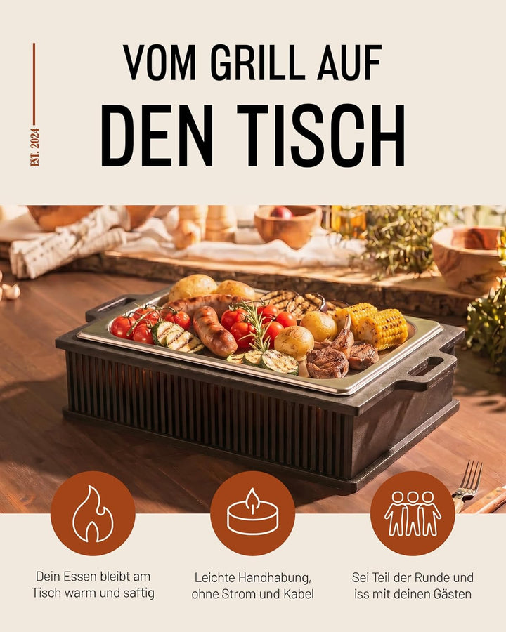 INEXTERIOR Hotty Legacy Warmhalteplatte fürs Grillen – BBQ-Design Speisenwärmer – Stövchen für Grill