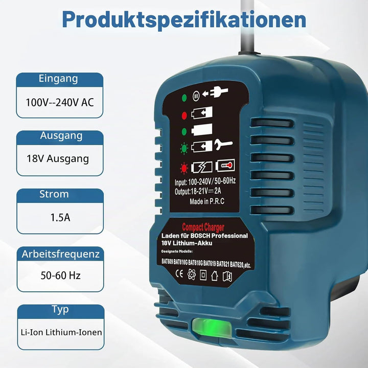 Akku Ladegerät Ersatz für Bosch Professional 18V System Akku GBA Ladegerät GAL kompatibel mit für Bo