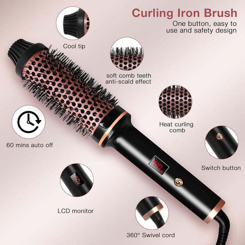 TANSHINE Thermal Brush, 38 mm Elektrische Rundbürste Wärmebürste, Lockenbürste Warmluft und Volumize