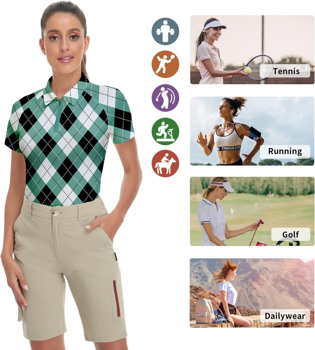 Soneven Poloshirt für Damen Kurzarm Sportshirt Damen mit 1/4 Reissverschluss Sport Tshirts Damen Sch