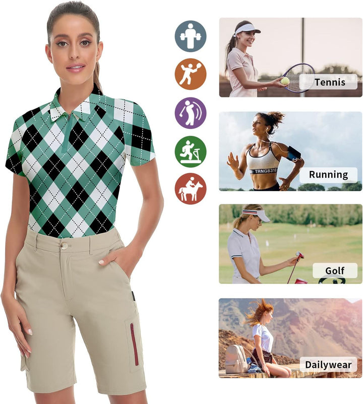 Soneven Poloshirt für Damen Kurzarm Sportshirt Damen mit 1/4 Reissverschluss Sport Tshirts Damen Sch