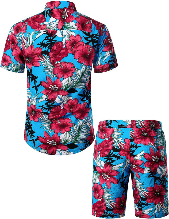 JOGAL Herren Casual Floral Blumenmuster Kurzarm Hawaiihemd Himmelblau S, Himmelblau S