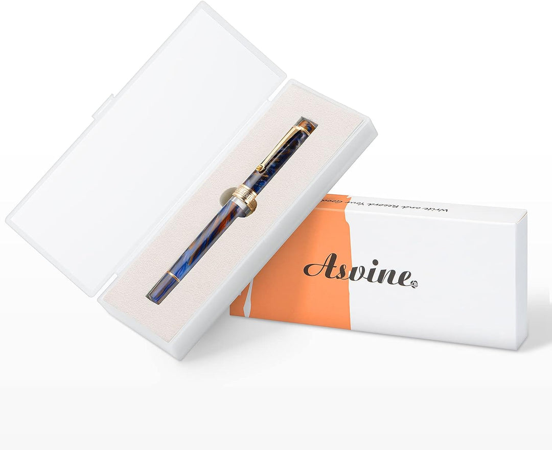 Asvine P20 Kolben Füllhalter Lila Harz, Iridium Mittlere Spitze Gold Trim Business Signature, Smooth