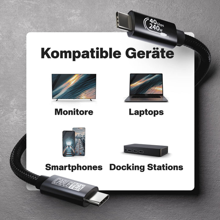 CABLETEX USB 4 Kabel 150cm, Unterstützt 8K HD Display, 40 Gbit/s Datentransfer, 240W USB-C auf USB-C