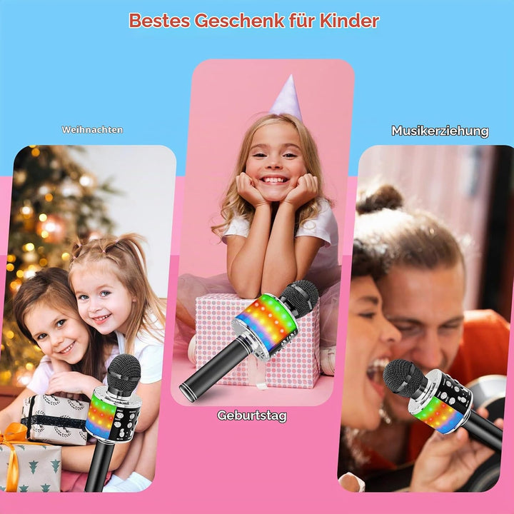 Magic Sing LED Karaoke Mikrofon Kinder, Drahtloses Bluetooth Spielzeug ab 3-12 Jahre Geschenk Mädche