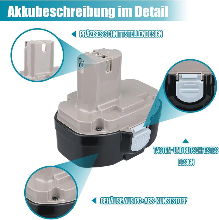 VANTTECH 2 Stück 1822 Akku für Makita 18V 3.0Ah NI-MH Ersatz für Makita PA18 1822 1823 1834 1835 192